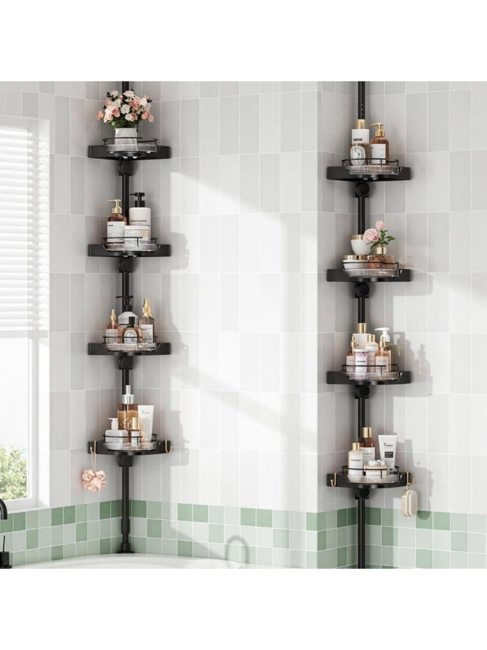 360° Rotating Corner Shower Caddy Tension Pole Organizer, Black